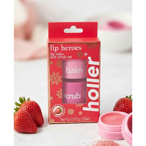 Holler Lip Heroes Lip Balm & Scrub Set Strawberry Scented Vegan 2pc Set in Box